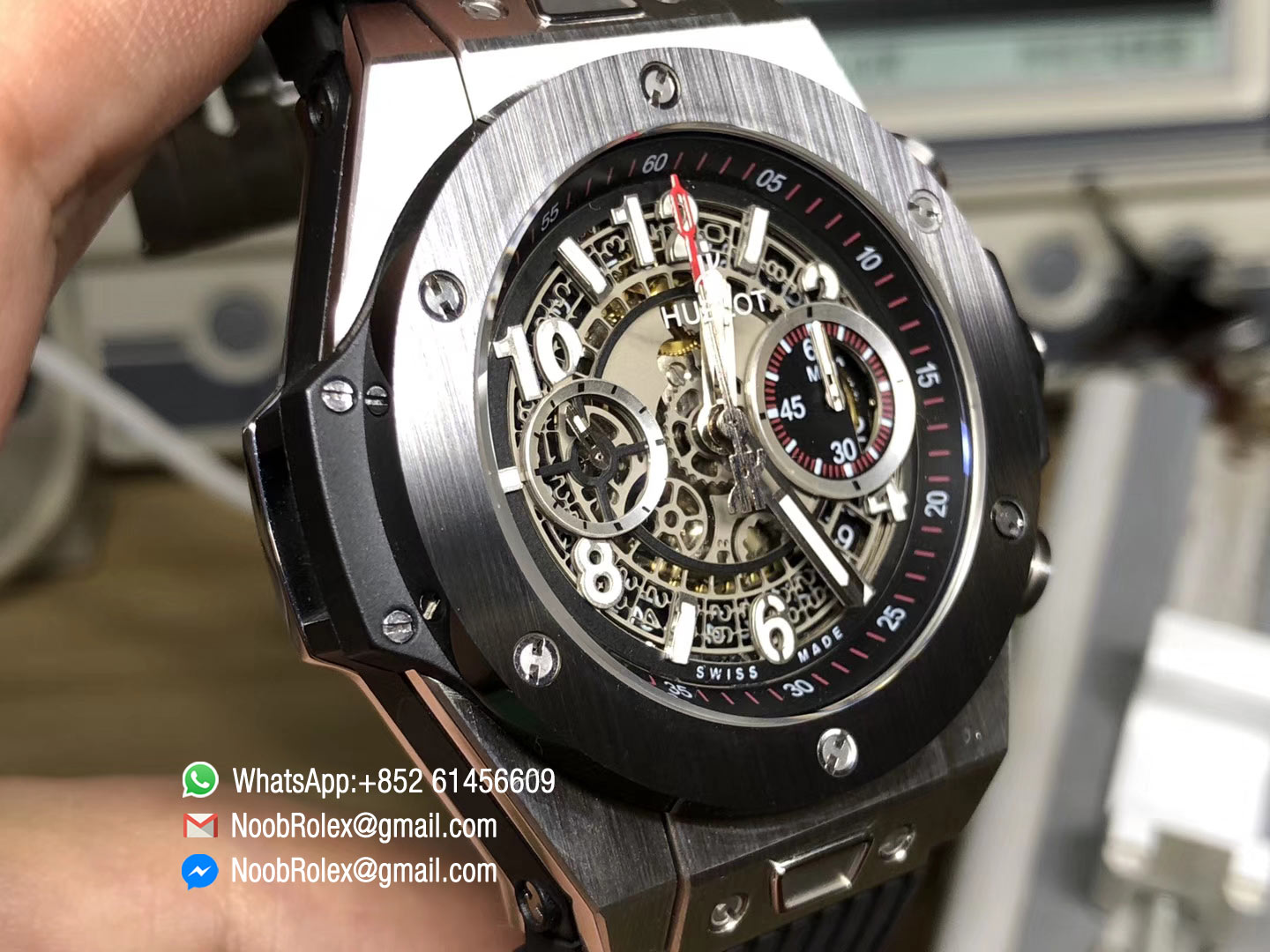 Hublot Big Bang Unico 45mm Watch 411.NM.1170.RX Stainless Steel Case Brushed Titanium Ceramic Chronograph AB Factory 1:1 Best Edition on Black Rubber Strap A.HUB1241