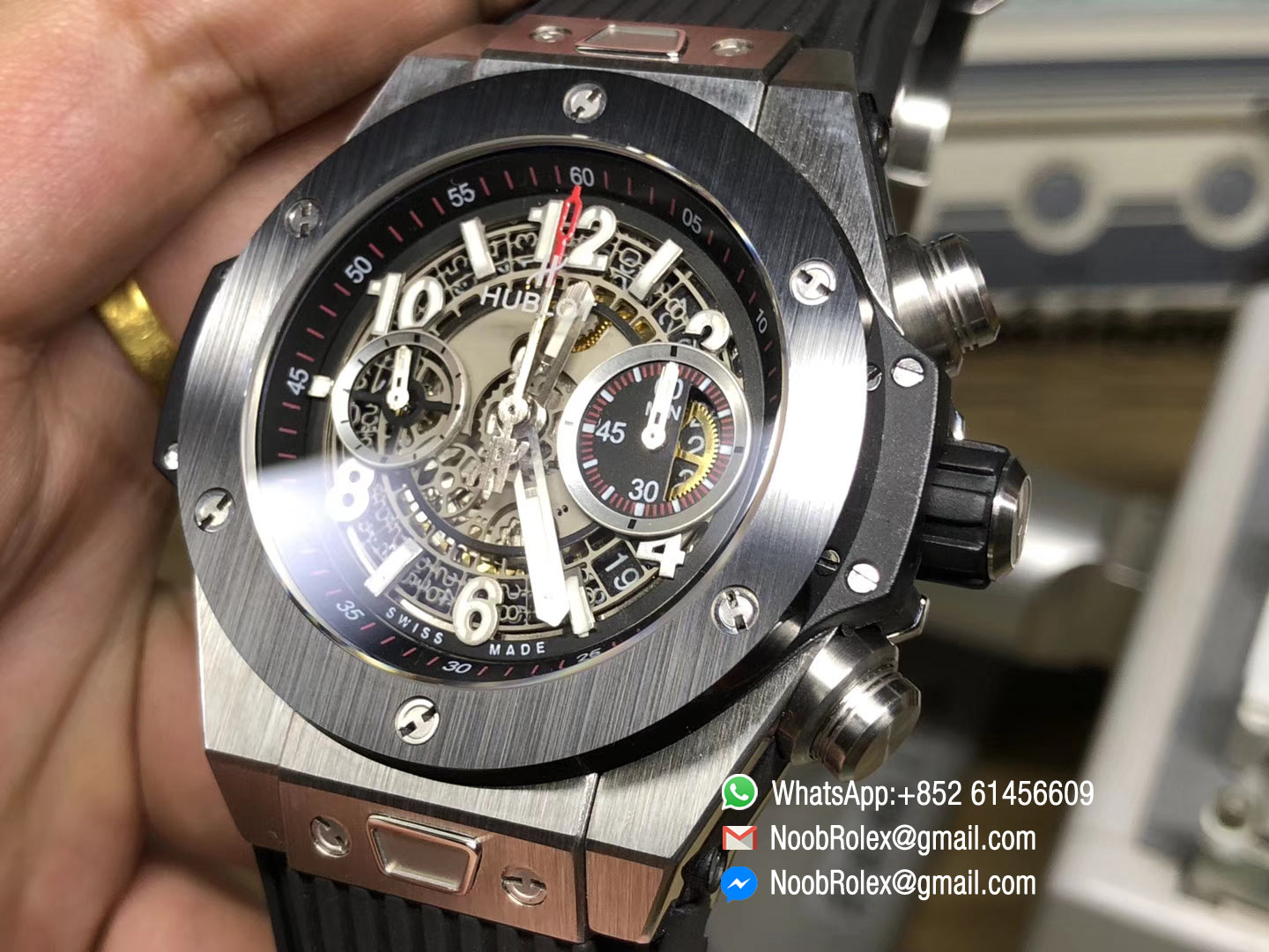 Hublot Big Bang Unico 45mm Watch 411.NM.1170.RX Stainless Steel Case Brushed Titanium Ceramic Chronograph AB Factory 1:1 Best Edition on Black Rubber Strap A.HUB1241