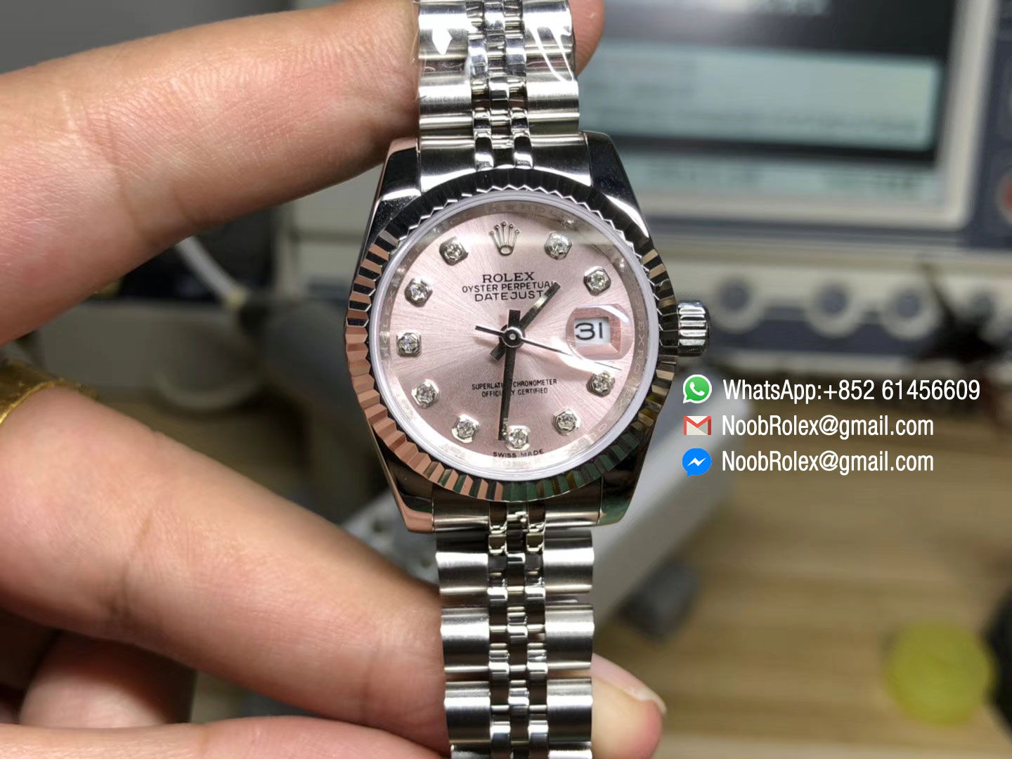 Ladies DateJust Stainless Steel Case Pink Diamond Dial Jubilee with Swiss ETA 2671 Movement