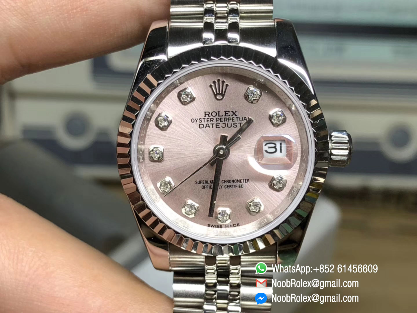 Ladies DateJust Stainless Steel Case Pink Diamond Dial Jubilee with Swiss ETA 2671 Movement