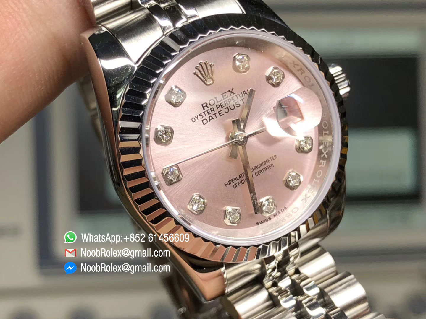 Ladies DateJust Stainless Steel Case Pink Diamond Dial Jubilee with Swiss ETA 2671 Movement