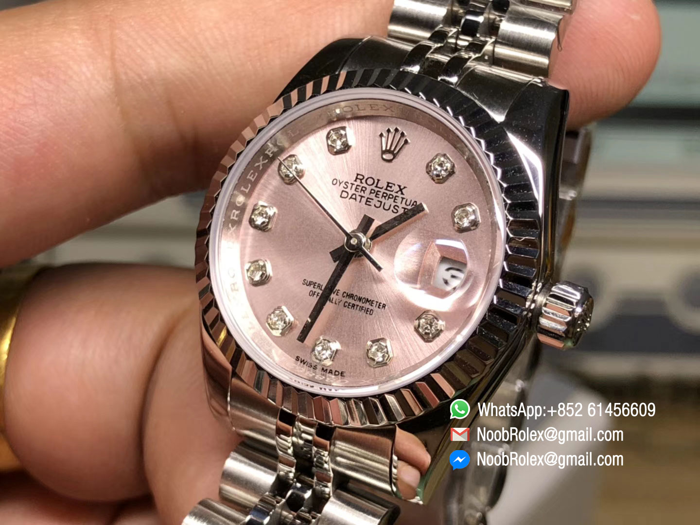 Ladies DateJust Stainless Steel Case Pink Diamond Dial Jubilee with Swiss ETA 2671 Movement