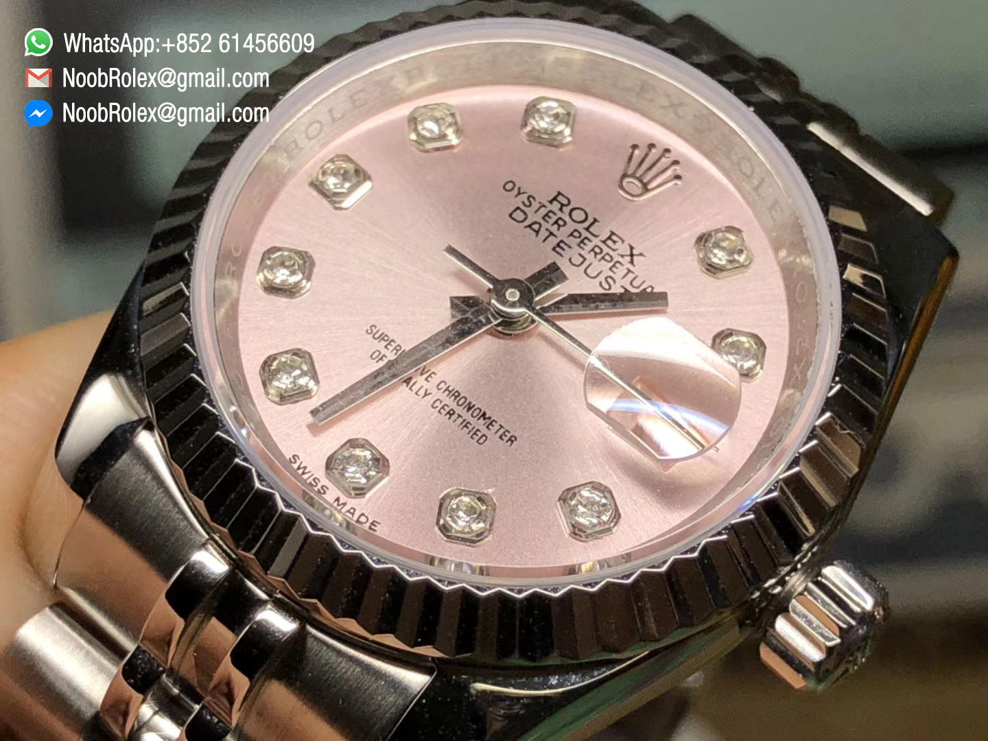 Ladies DateJust Stainless Steel Case Pink Diamond Dial Jubilee with Swiss ETA 2671 Movement