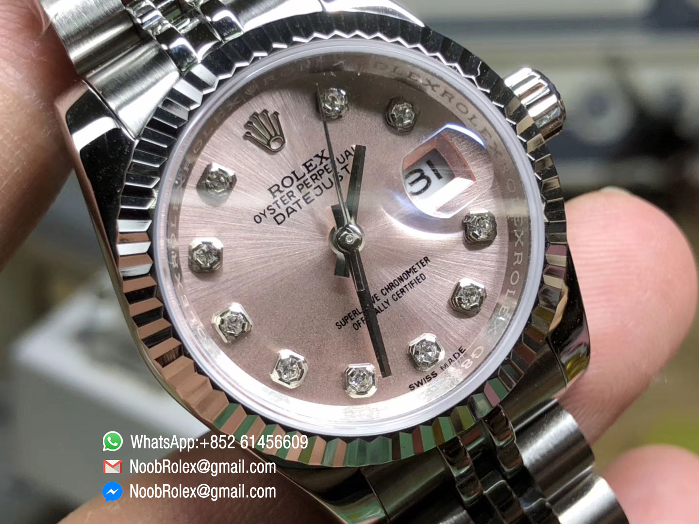 Ladies DateJust Stainless Steel Case Pink Diamond Dial Jubilee with Swiss ETA 2671 Movement