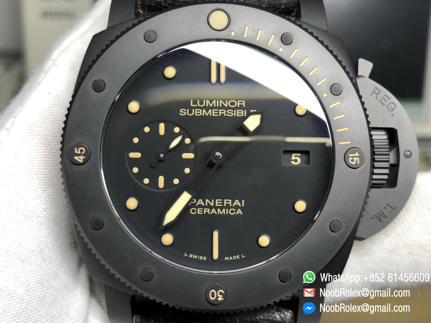 Luminor Submersible PAM508 Ceramica VS Factory Real Ceramic on Black Distressed Calfskin Strap P9000 Super Clone Best Edition