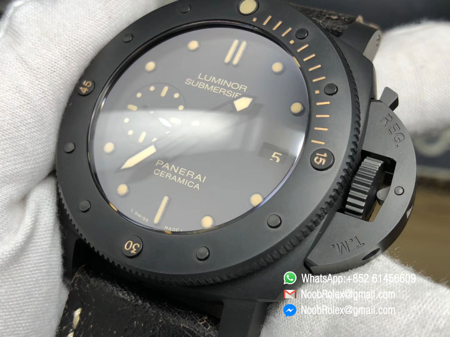 Luminor Submersible PAM508 Ceramica VS Factory Real Ceramic on Black Distressed Calfskin Strap P9000 Super Clone Best Edition