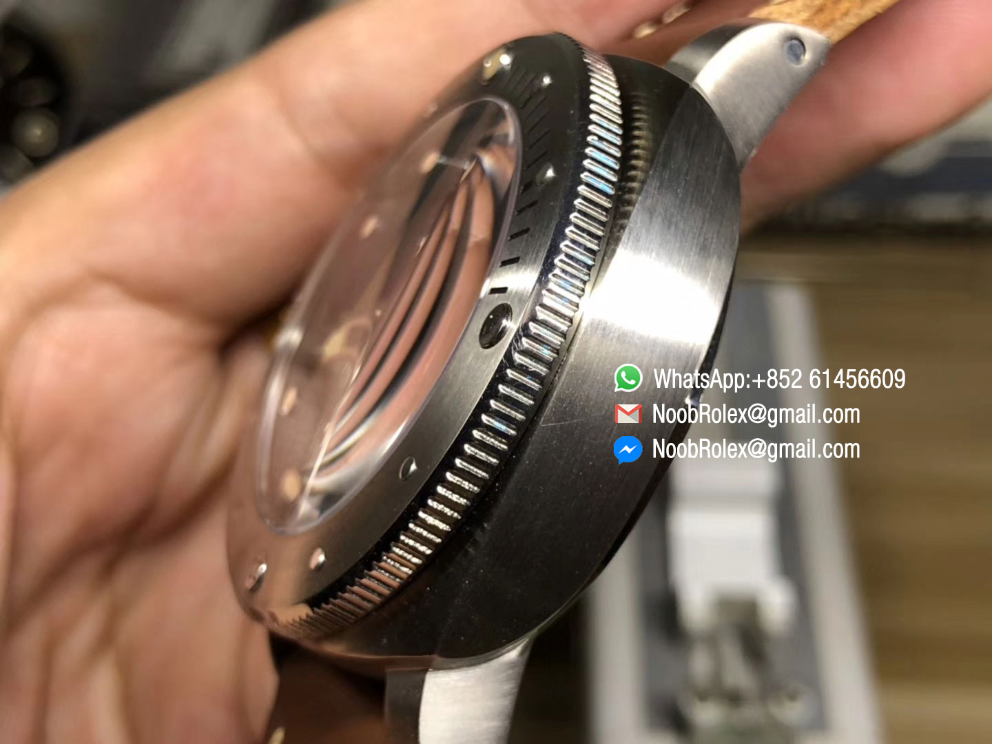 PAM569 Left-handed Person Wristwatch Titanium Case Brown Thick Leather Strap P9000 Clone JF V2 Best Edition