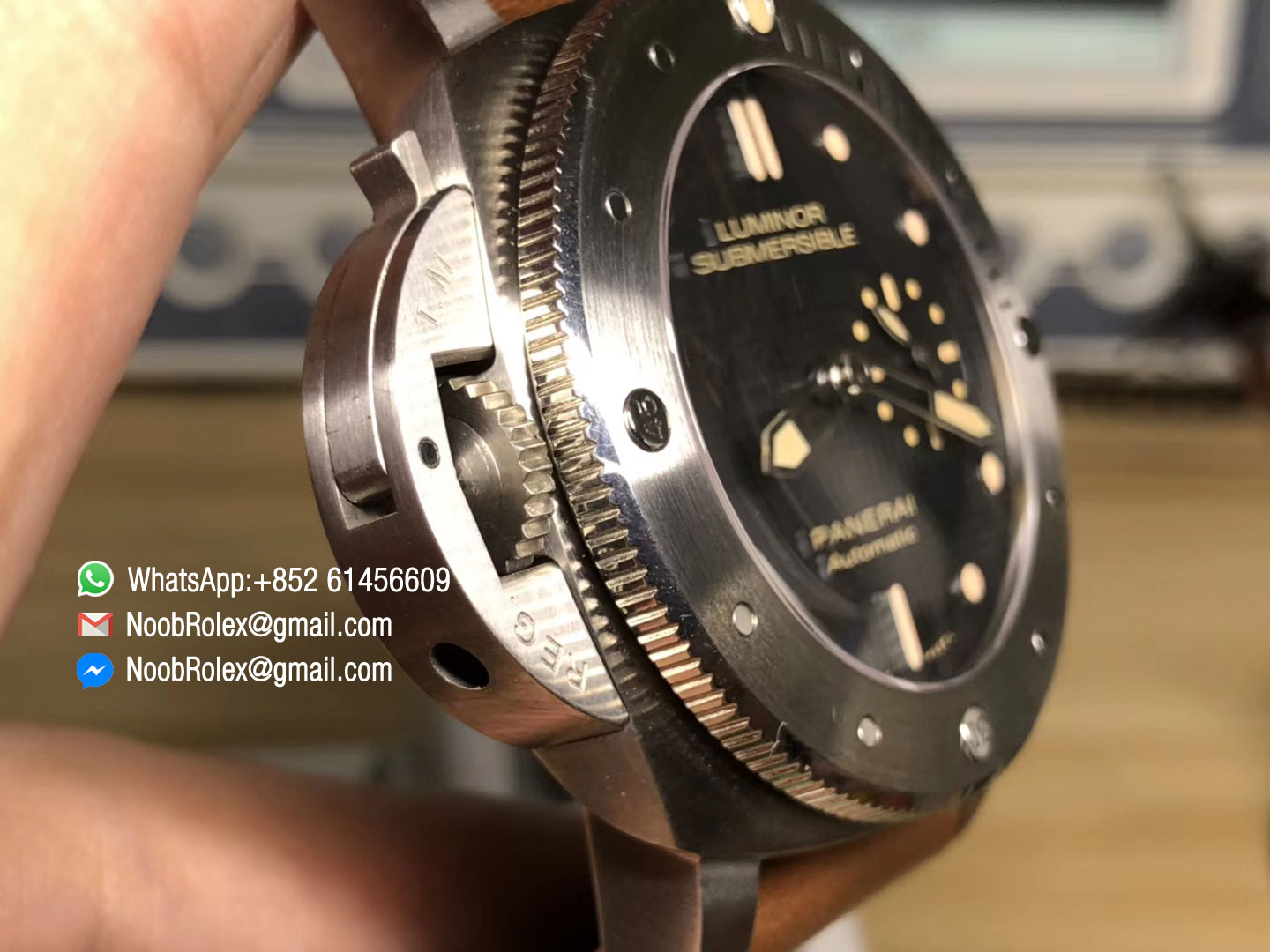 PAM569 Left-handed Person Wristwatch Titanium Case Brown Thick Leather Strap P9000 Clone JF V2 Best Edition