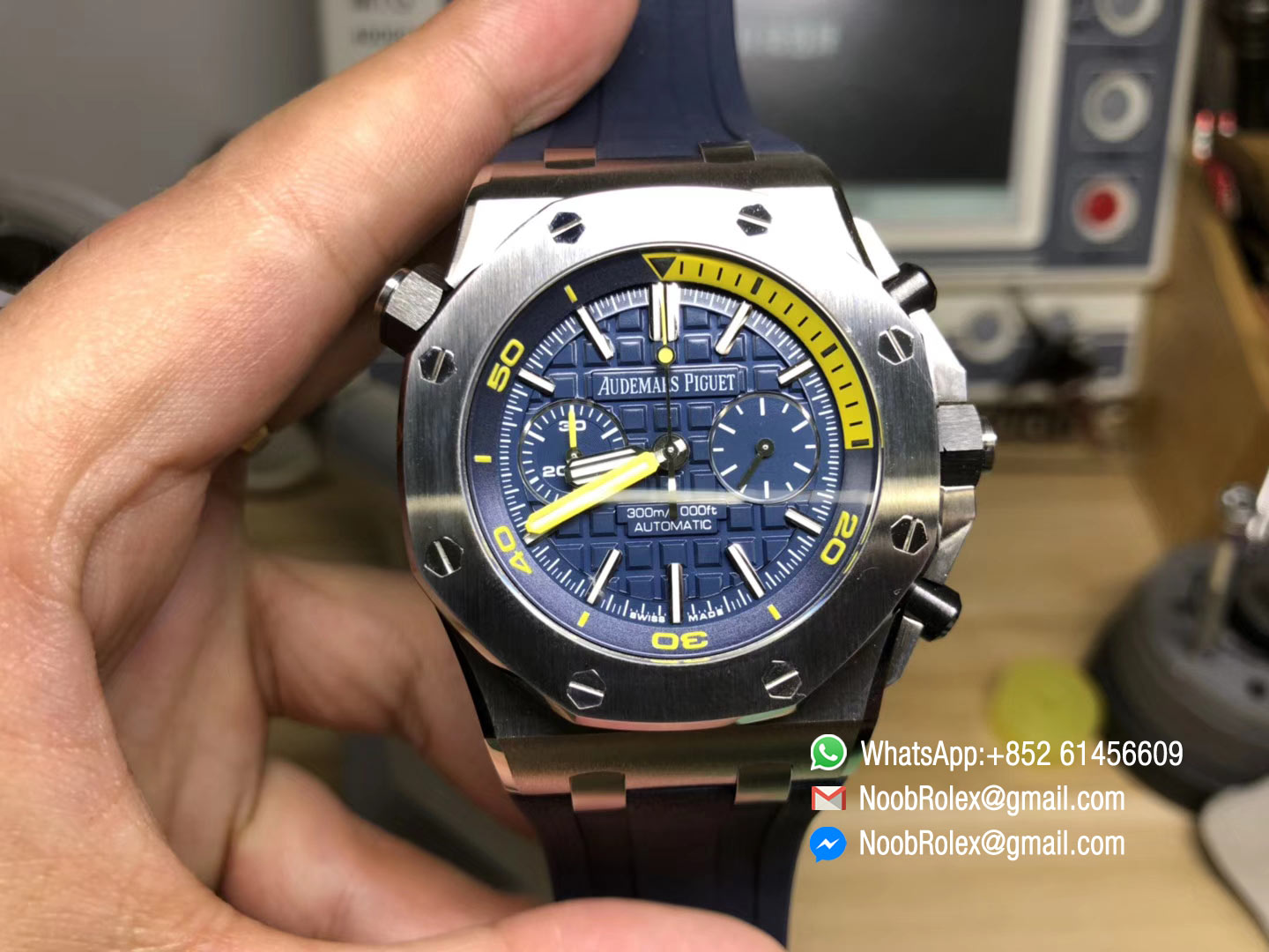 AP Royal Oak Offshore Diver Wristwatch 26703ST Chronograph Blue Blue Rubber Strap A3126 V2 JF Top Fake Watch