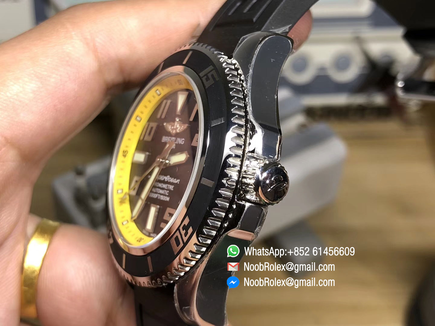 Superocean Chronometre Abyss A1736402 Stainless Steel Case Black Dial Yellow Inner Bezel On Black Rubber A2824 GMF High Quality