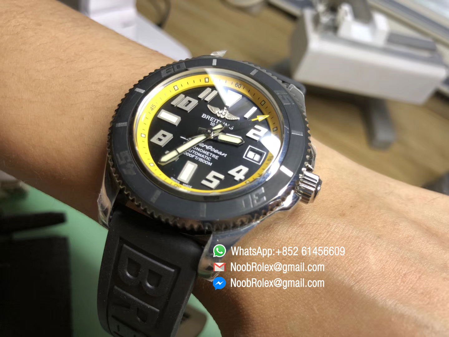 Superocean Chronometre Abyss A1736402 Stainless Steel Case Black Dial Yellow Inner Bezel On Black Rubber A2824 GMF High Quality