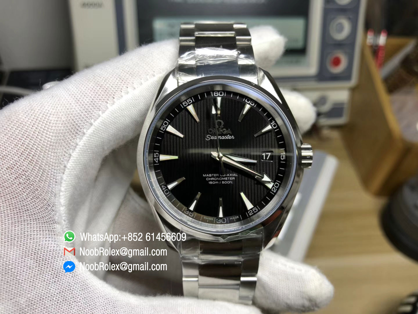 Aqua Terra 150M Watch Steel Case Black Textured Dial Silver Markers on A8500 Super Clone Movement VSF 2018 Edition