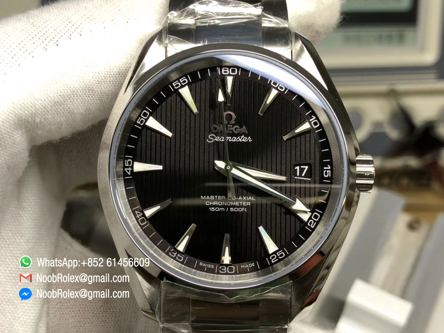 Aqua Terra 150M Watch Steel Case Black Textured Dial Silver Markers on A8500 Super Clone Movement VSF 2018 Edition