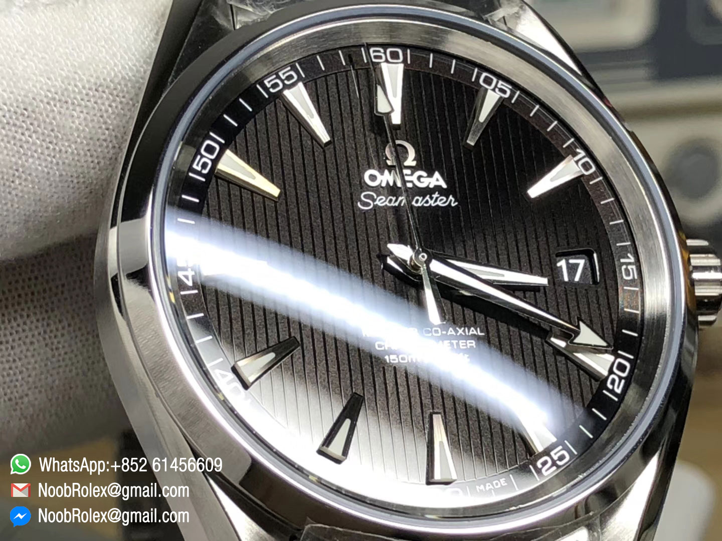 Aqua Terra 150M Watch Steel Case Black Textured Dial Silver Markers on A8500 Super Clone Movement VSF 2018 Edition