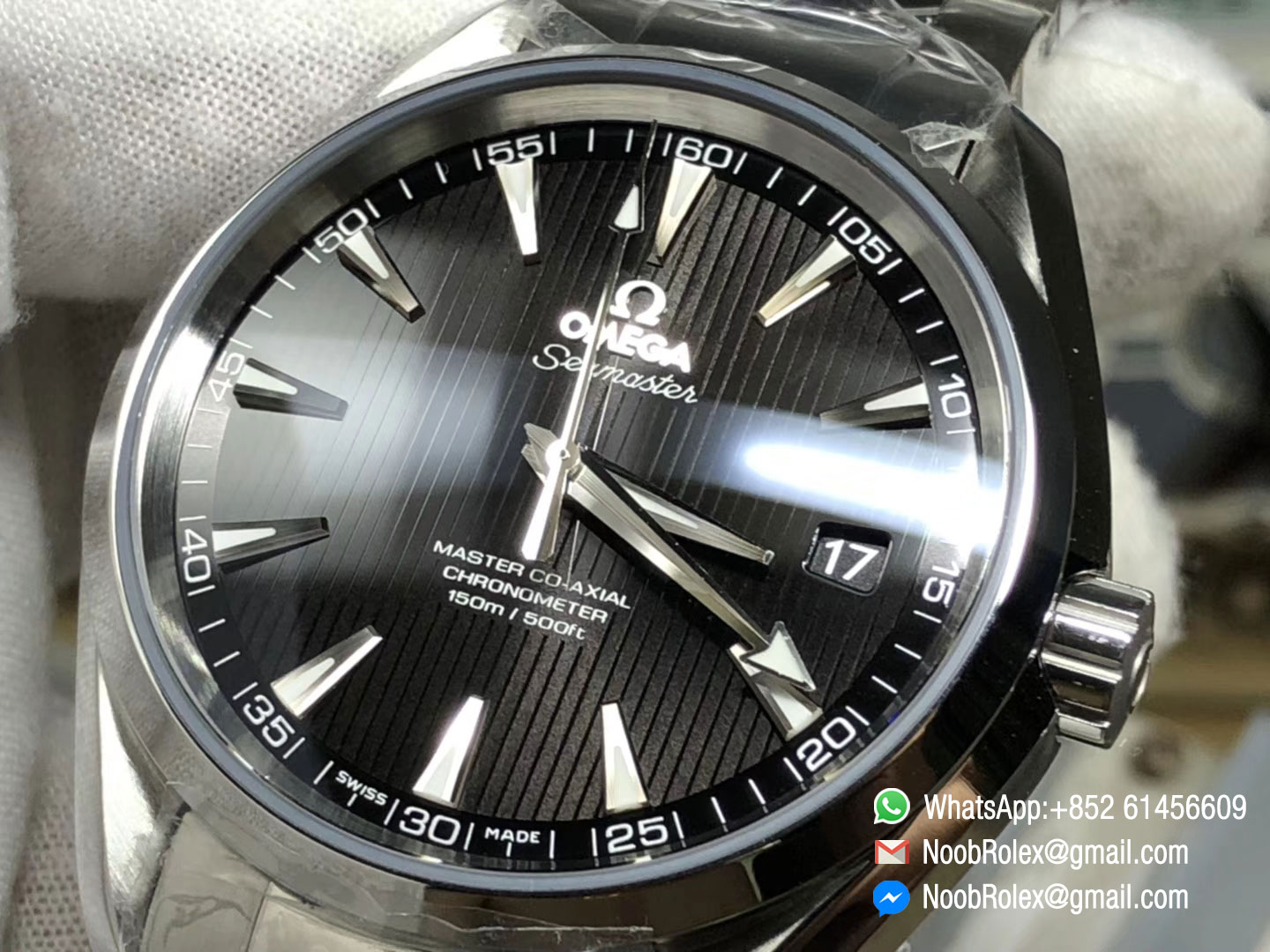 Aqua Terra 150M Watch Steel Case Black Textured Dial Silver Markers on A8500 Super Clone Movement VSF 2018 Edition