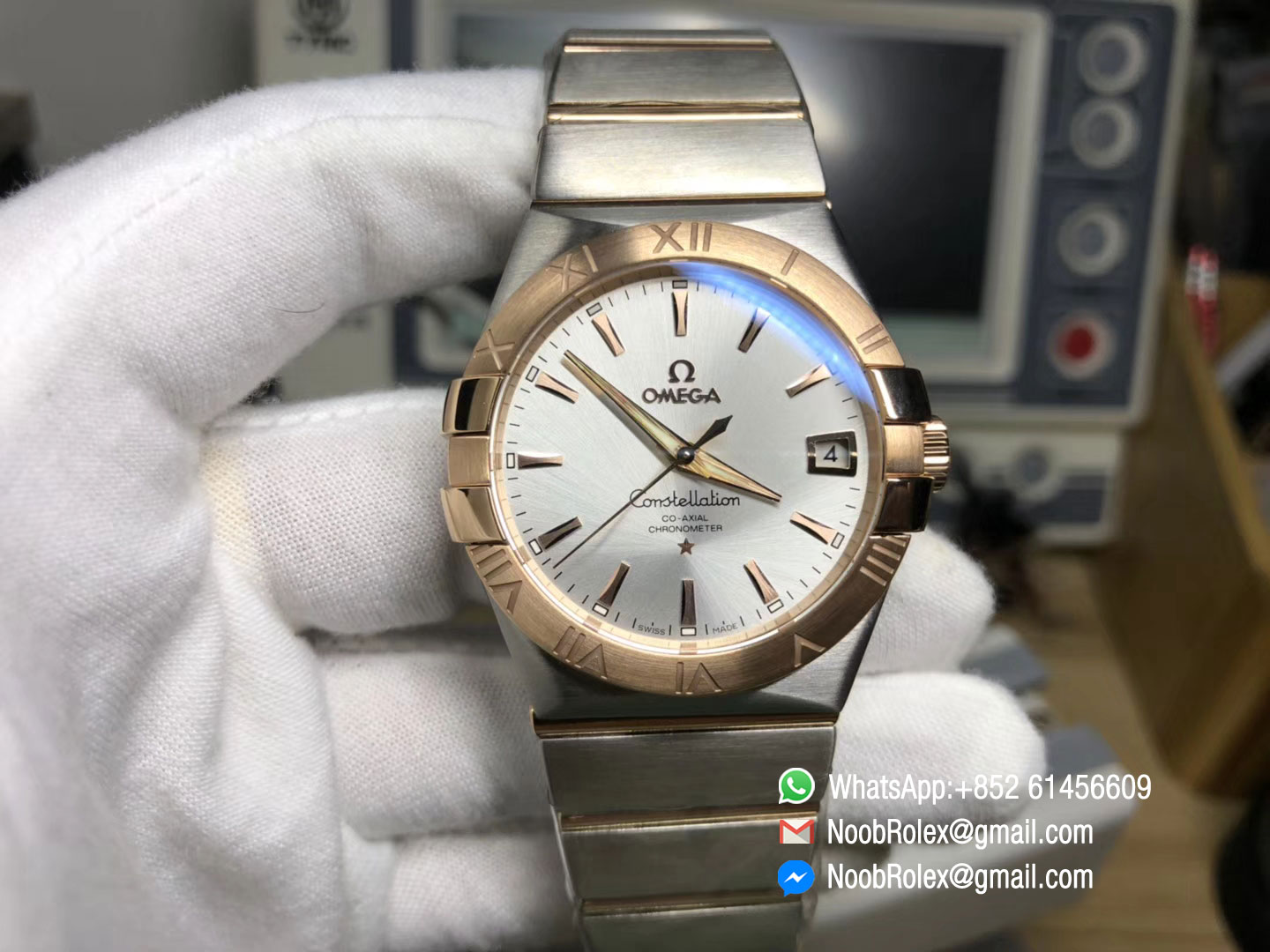 Omega Constellation CO-AXIAL 38mm Watch 123.20.38.21.02.001 Red Gold Bezel Red Gold on Steel Bracelet Silver Dial A8500 V6F Top Rep Watch