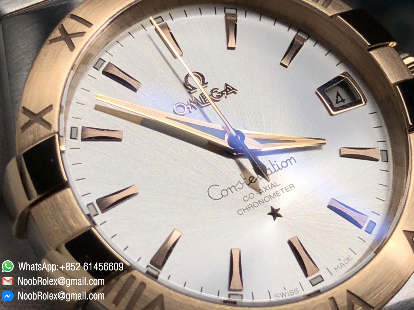 Omega Constellation CO-AXIAL 38mm Watch 123.20.38.21.02.001 Red Gold Bezel Red Gold on Steel Bracelet Silver Dial A8500 V6F Top Rep Watch