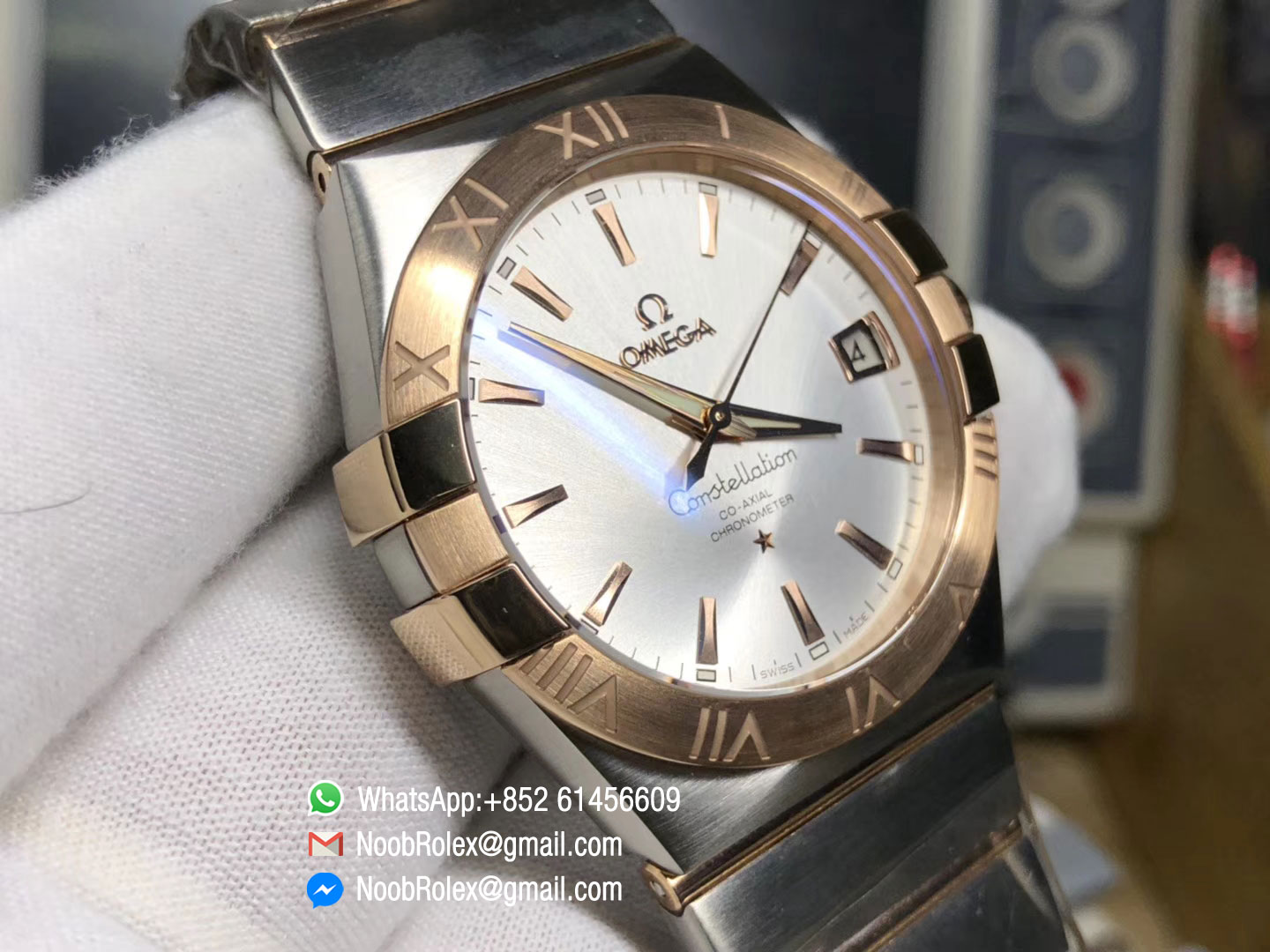 Omega Constellation CO-AXIAL 38mm Watch 123.20.38.21.02.001 Red Gold Bezel Red Gold on Steel Bracelet Silver Dial A8500 V6F Top Rep Watch
