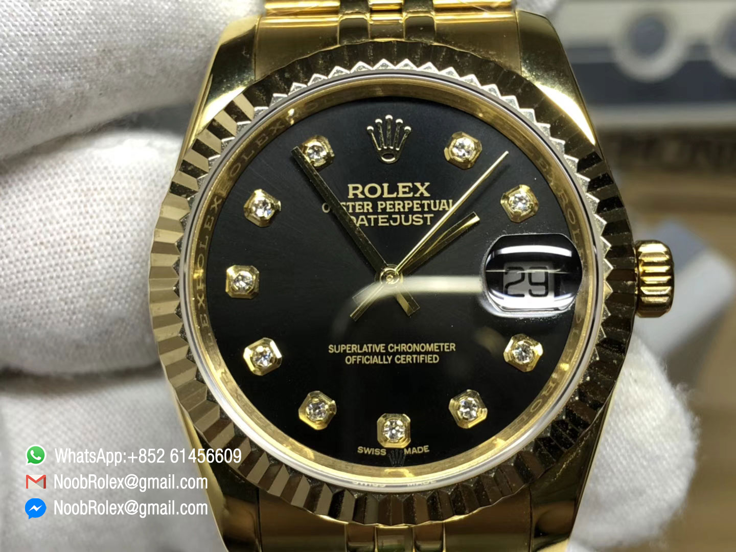 DateJust 36mm Watch 116233 Full Wrapped 18K Gold Case Black Dial with Diamond Hour Marker Swiss ETA 2836 Movement