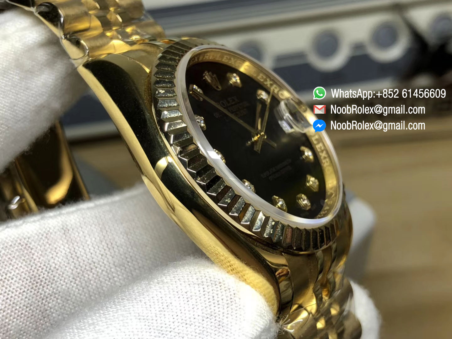 DateJust 36mm Watch 116233 Full Wrapped 18K Gold Case Black Dial with Diamond Hour Marker Swiss ETA 2836 Movement