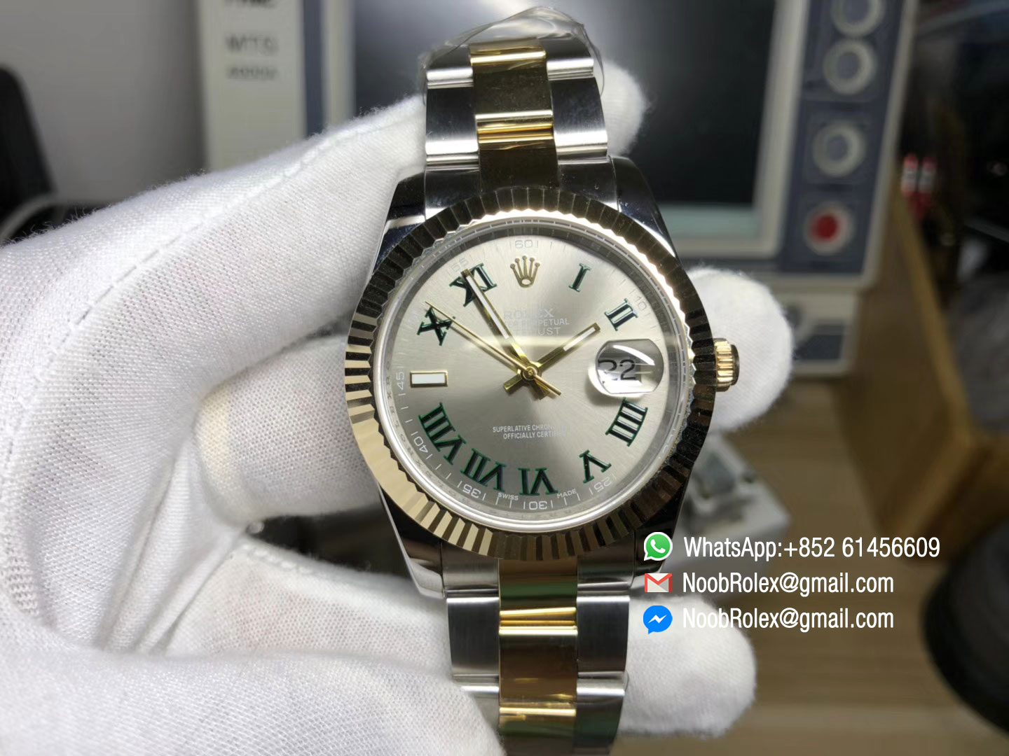 DateJust II 116520 Two Tone Wrapped 18K Gold on Stainless Steel Gray Dial with Green Marker Swiss ETA 2836-2 Movement