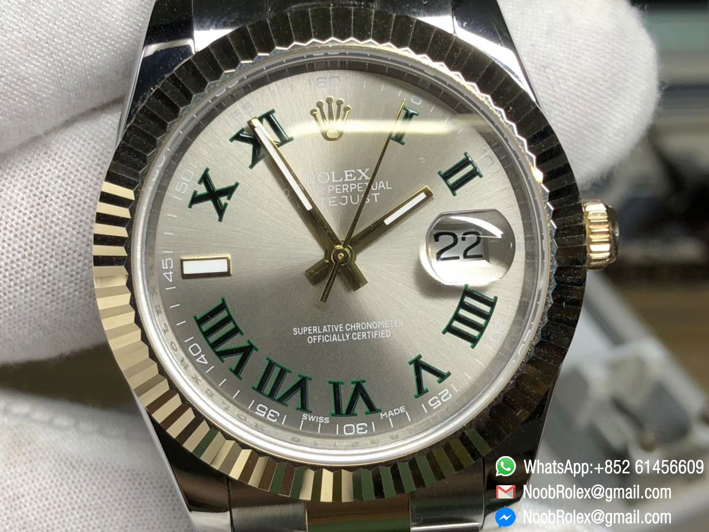 DateJust II 116520 Two Tone Wrapped 18K Gold on Stainless Steel Gray Dial with Green Marker Swiss ETA 2836-2 Movement