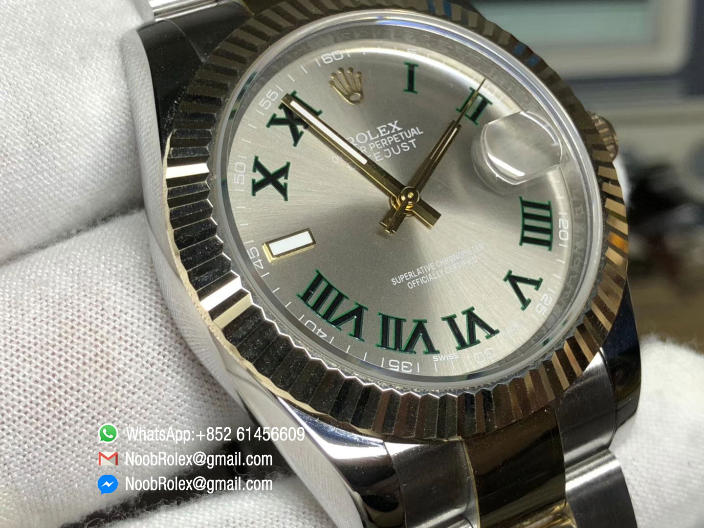 DateJust II 116520 Two Tone Wrapped 18K Gold on Stainless Steel Gray Dial with Green Marker Swiss ETA 2836-2 Movement