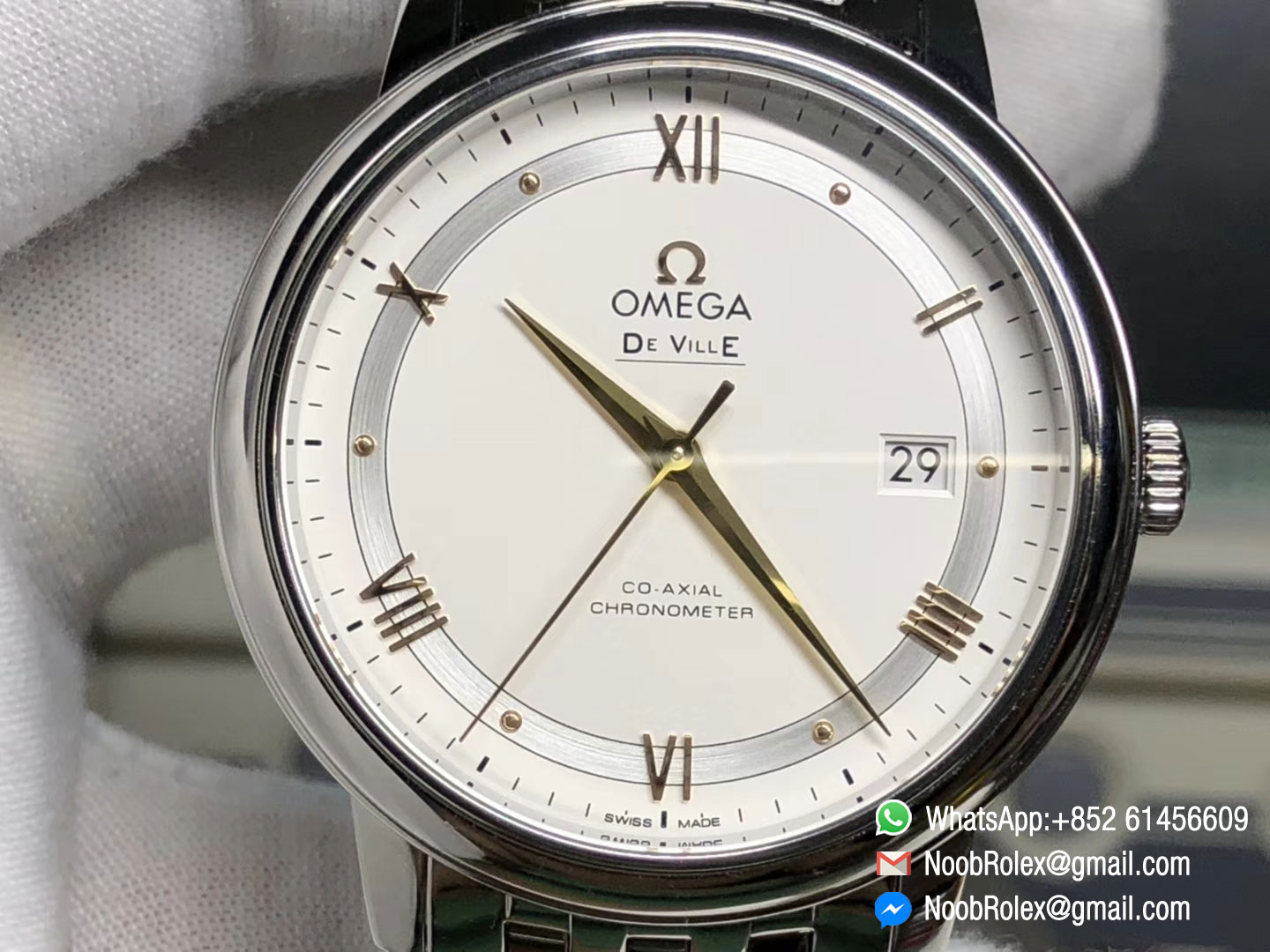 De Ville Prestige Stainless Steel Case & Bracelet White Dial Gold Hand & Marker A2824 Movement GP Factory