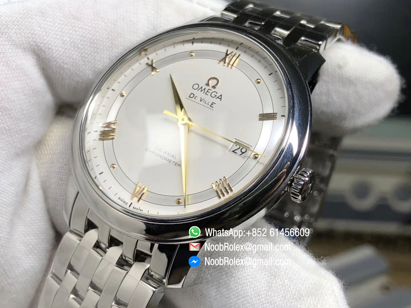 De Ville Prestige Stainless Steel Case & Bracelet White Dial Gold Hand & Marker A2824 Movement GP Factory