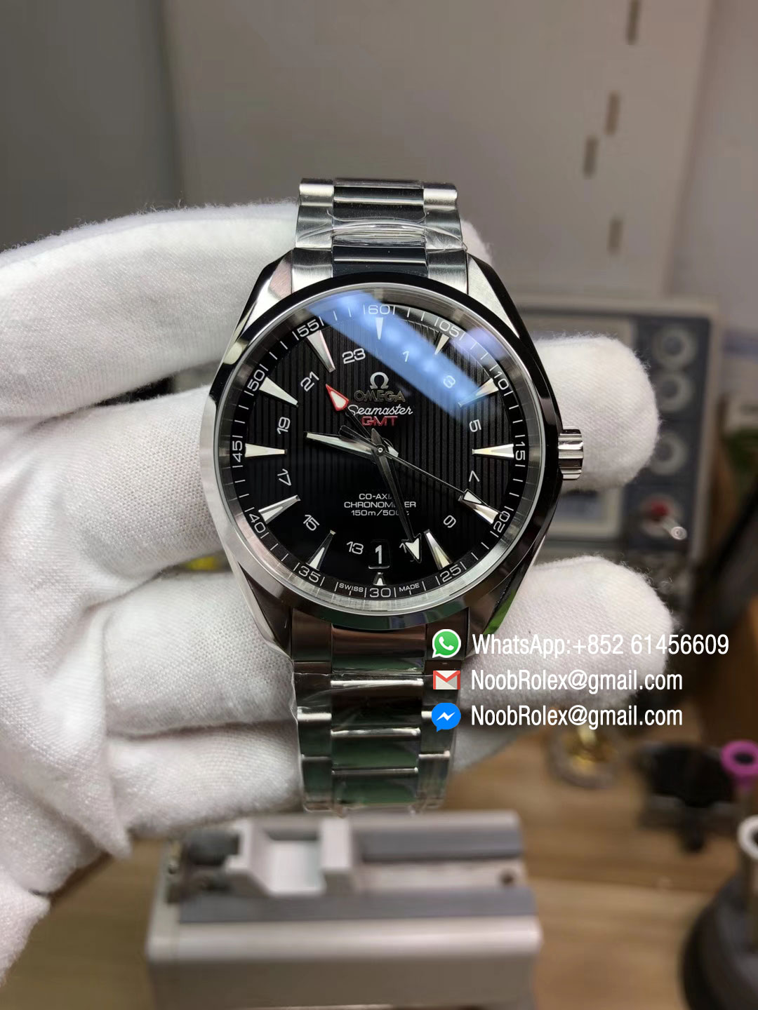 Aqua Terra 150M GMT Stainless Steel Case & Bracelet Black Textured Dial A8605 Super Clone 2018 VSF Best Edition