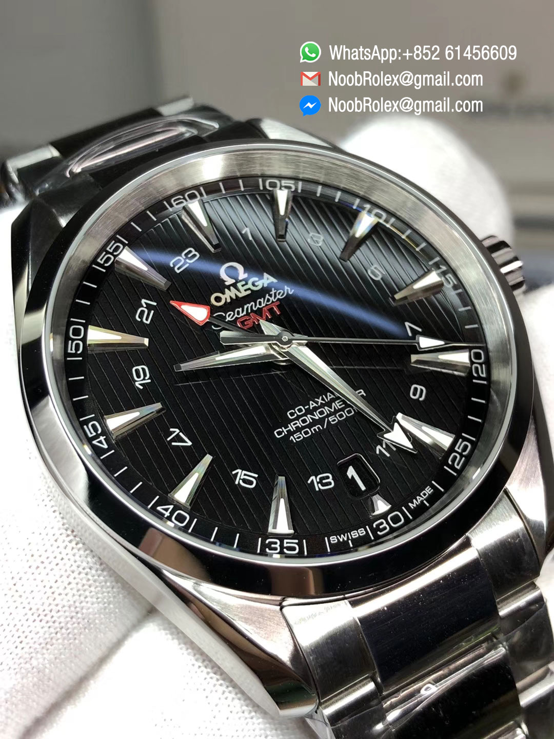 Aqua Terra 150M GMT Stainless Steel Case & Bracelet Black Textured Dial A8605 Super Clone 2018 VSF Best Edition