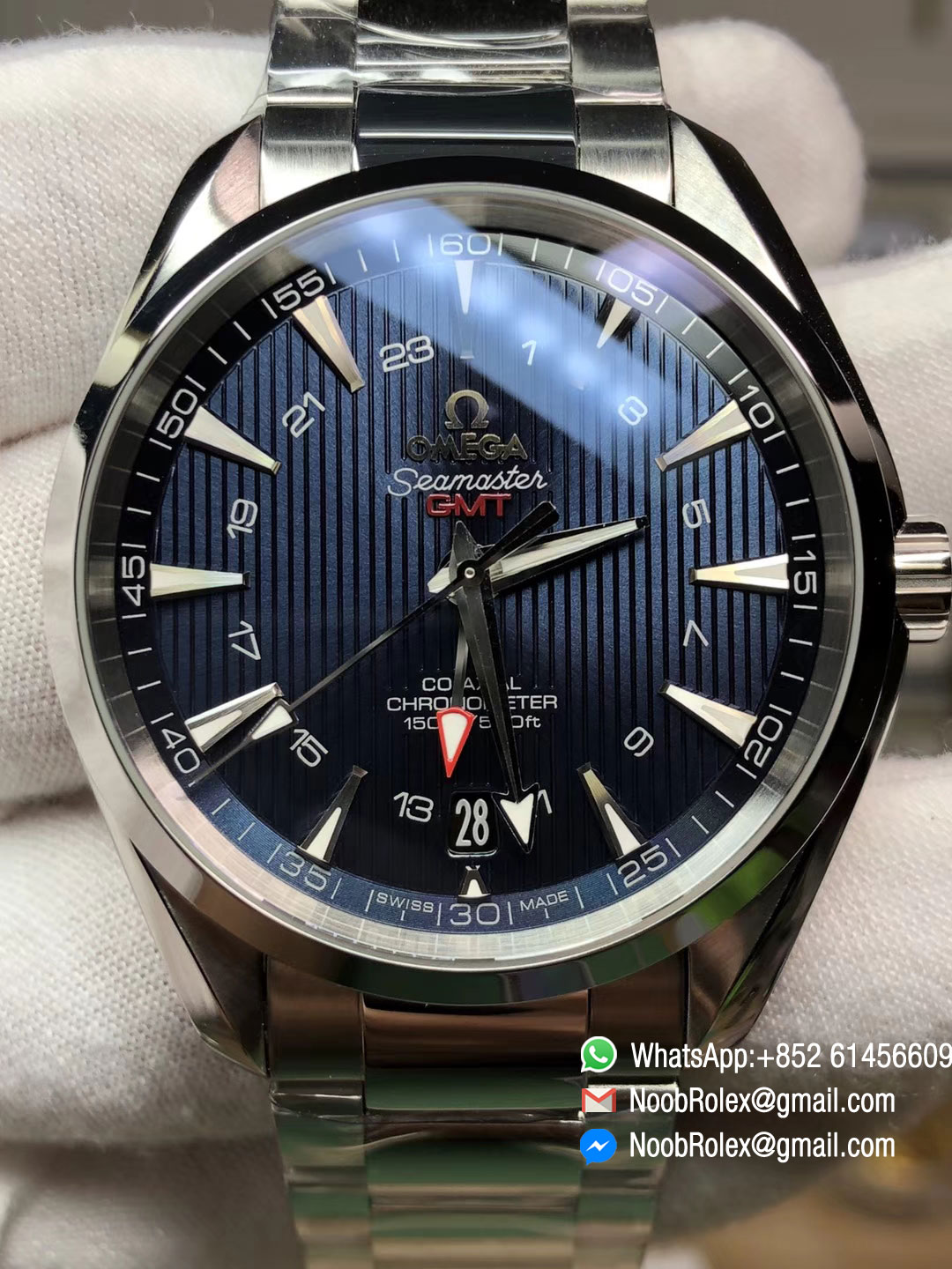 Aqua Terra 150M GMT Stainless Steel Case & Bracelet Blue Textured Dial A8605 Super Clone 2018 VSF Best Edition