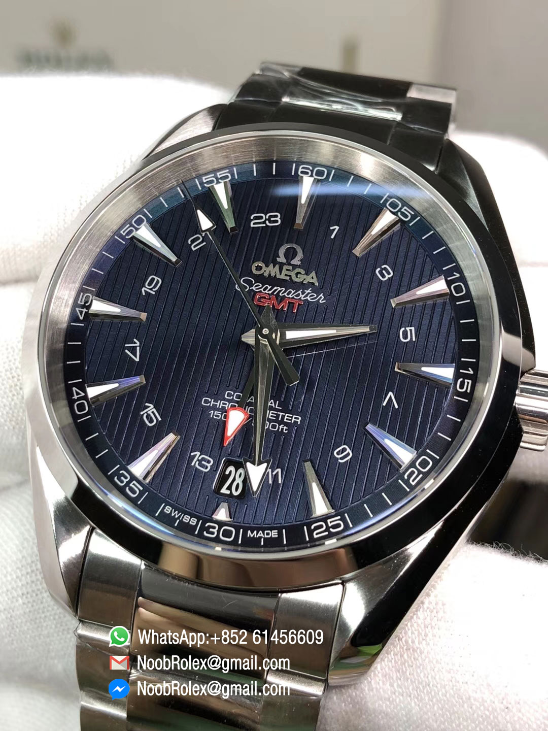 Aqua Terra 150M GMT Stainless Steel Case & Bracelet Blue Textured Dial A8605 Super Clone 2018 VSF Best Edition