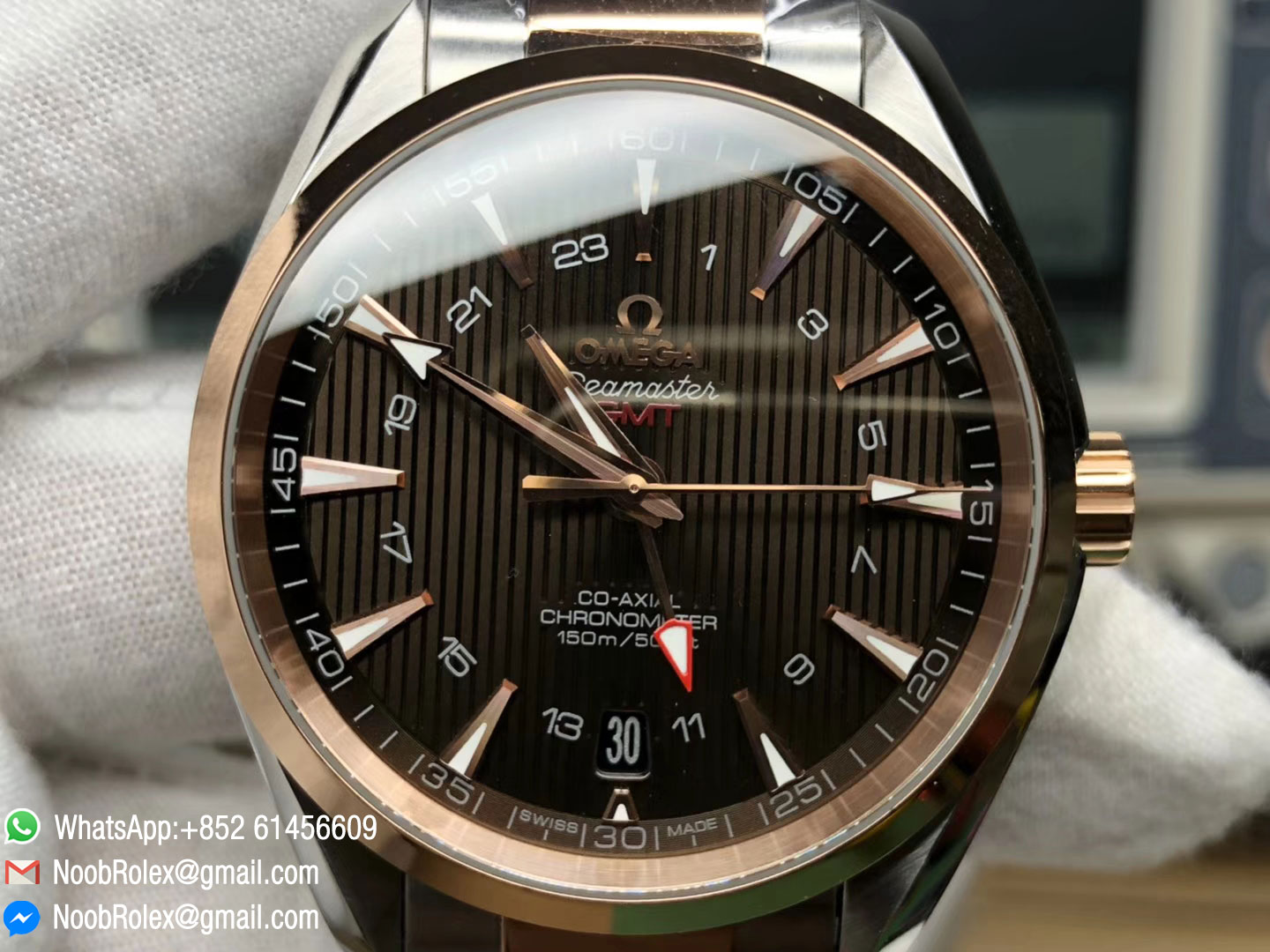 Aqua Terra 150M GMT Stainless Steel & Rose Gold Case & Bracelet Brown Textured Dial on A8605 Super Clone VSF 1:1 Best Edition