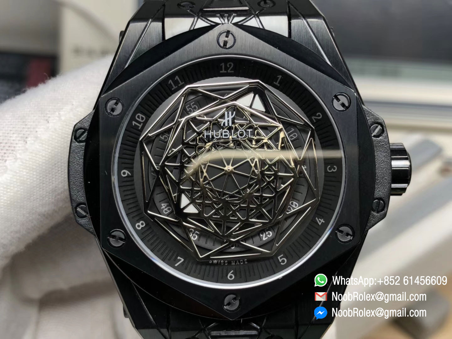 Big Bang Unico Sang Bleu PVD Skeleton Dial on Black Gummy Strap Asaian HUB1213 TMF