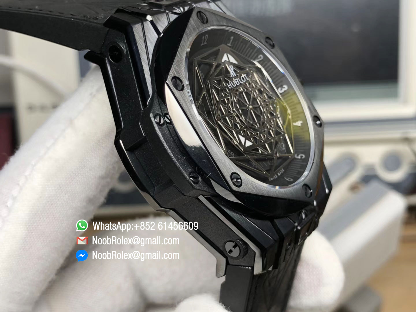 Big Bang Unico Sang Bleu PVD Skeleton Dial on Black Gummy Strap Asaian HUB1213 TMF