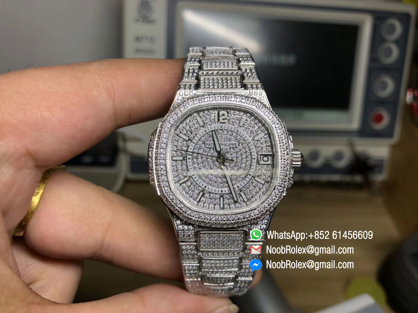 Nautilus Jumbo Ladies 7021 Full Paved Diamonds on Steel Case on Diamonds Plated Steel Bracelet MIYOTA 9015