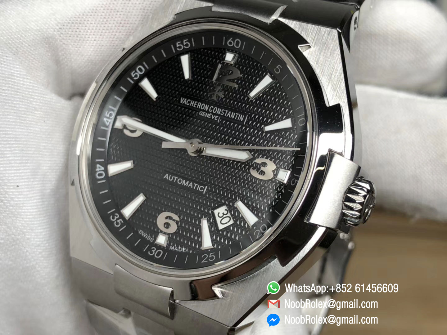 Overseas Watch Model 47040-B01A Stainless Steel Case & Bracelet Black Textured Dial MIYOTA 9015 JJF 1:1 Best Edition
