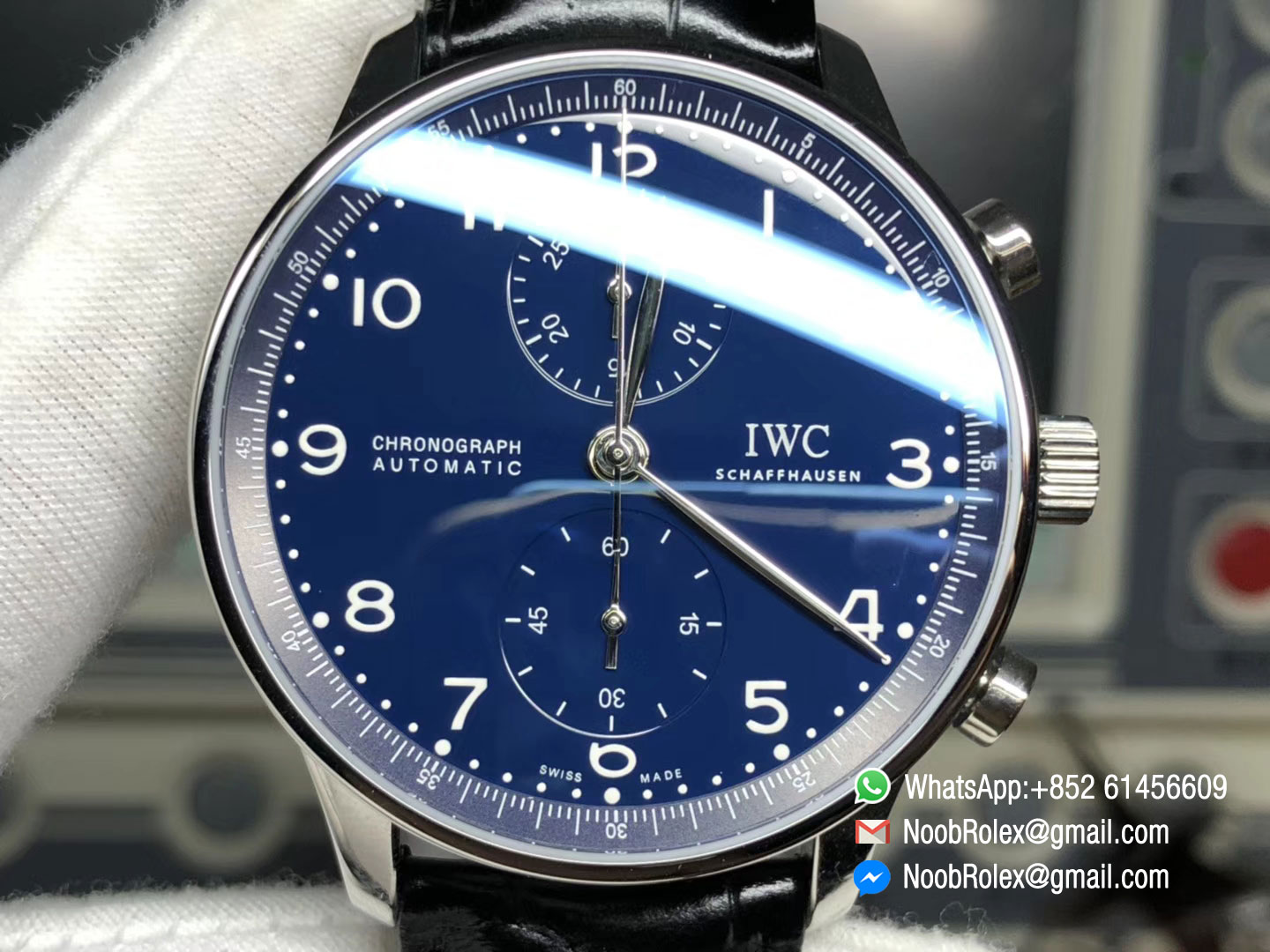 Portugieser Chronograph 150 Years Limited Edition IW371601 Blue Dial on Black Leather Strap A7750 Slim Movement YLF Best Edition