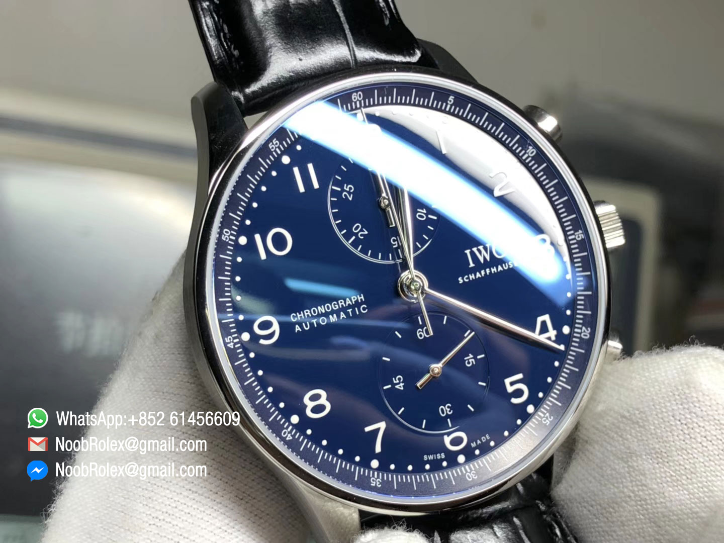 Portugieser Chronograph 150 Years Limited Edition IW371601 Blue Dial on Black Leather Strap A7750 Slim Movement YLF Best Edition