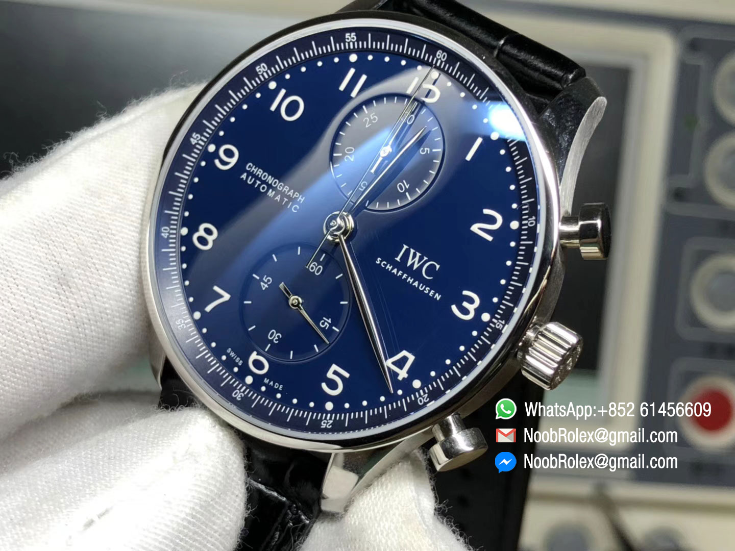 Portugieser Chronograph 150 Years Limited Edition IW371601 Blue Dial on Black Leather Strap A7750 Slim Movement YLF Best Edition