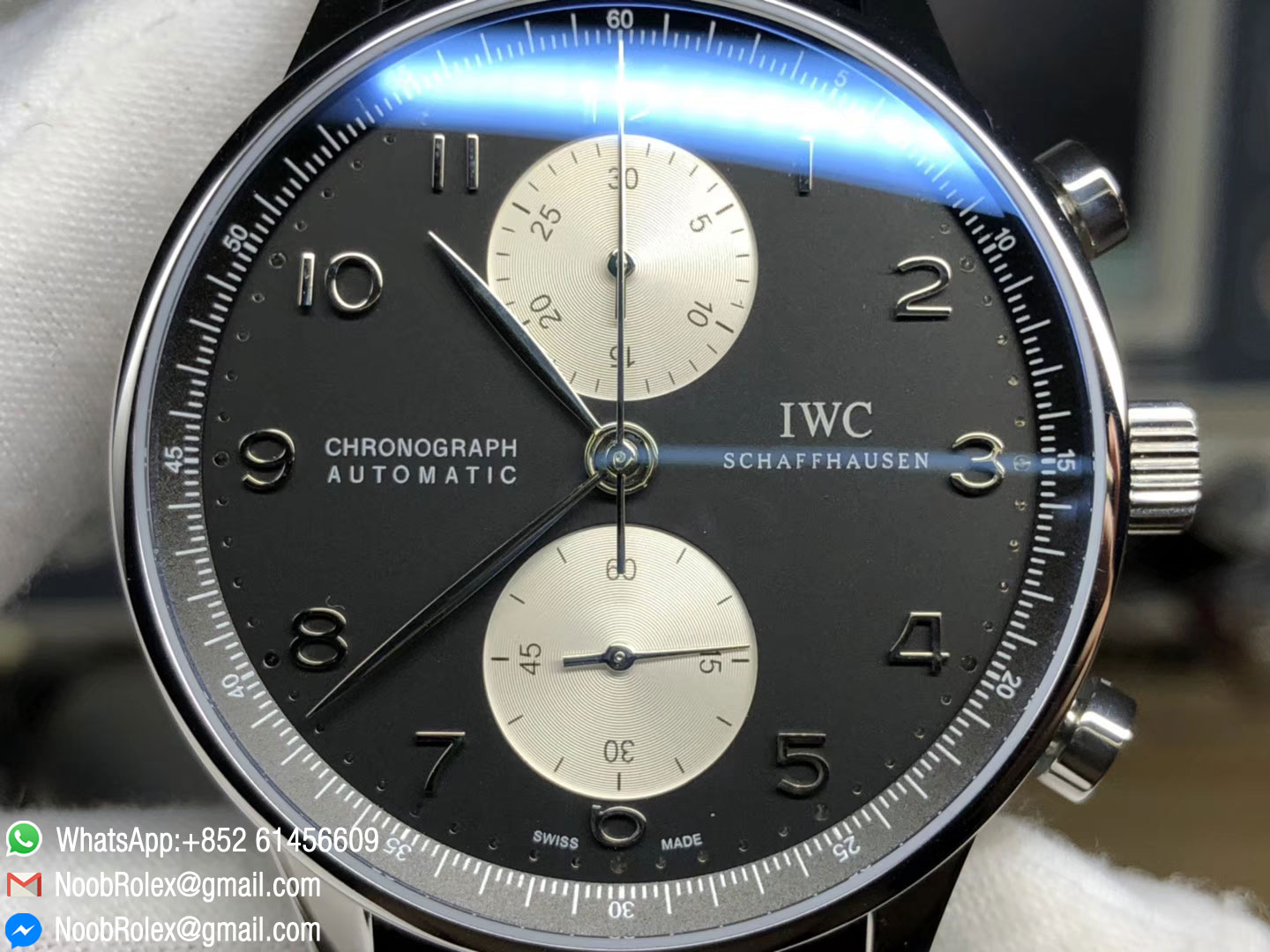Portuguese Chrono IW371404 Black Leather Strap A7750 Same Thickness as Genuine ZF Top Quality