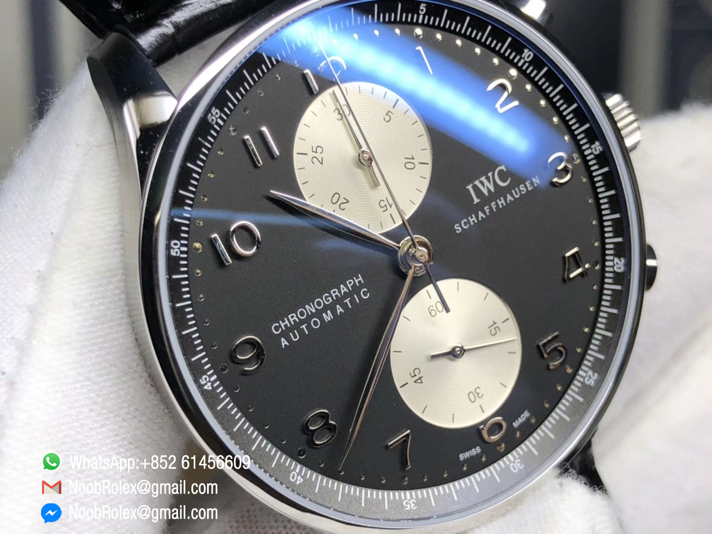 Portuguese Chrono IW371404 Black Leather Strap A7750 Same Thickness as Genuine ZF Top Quality