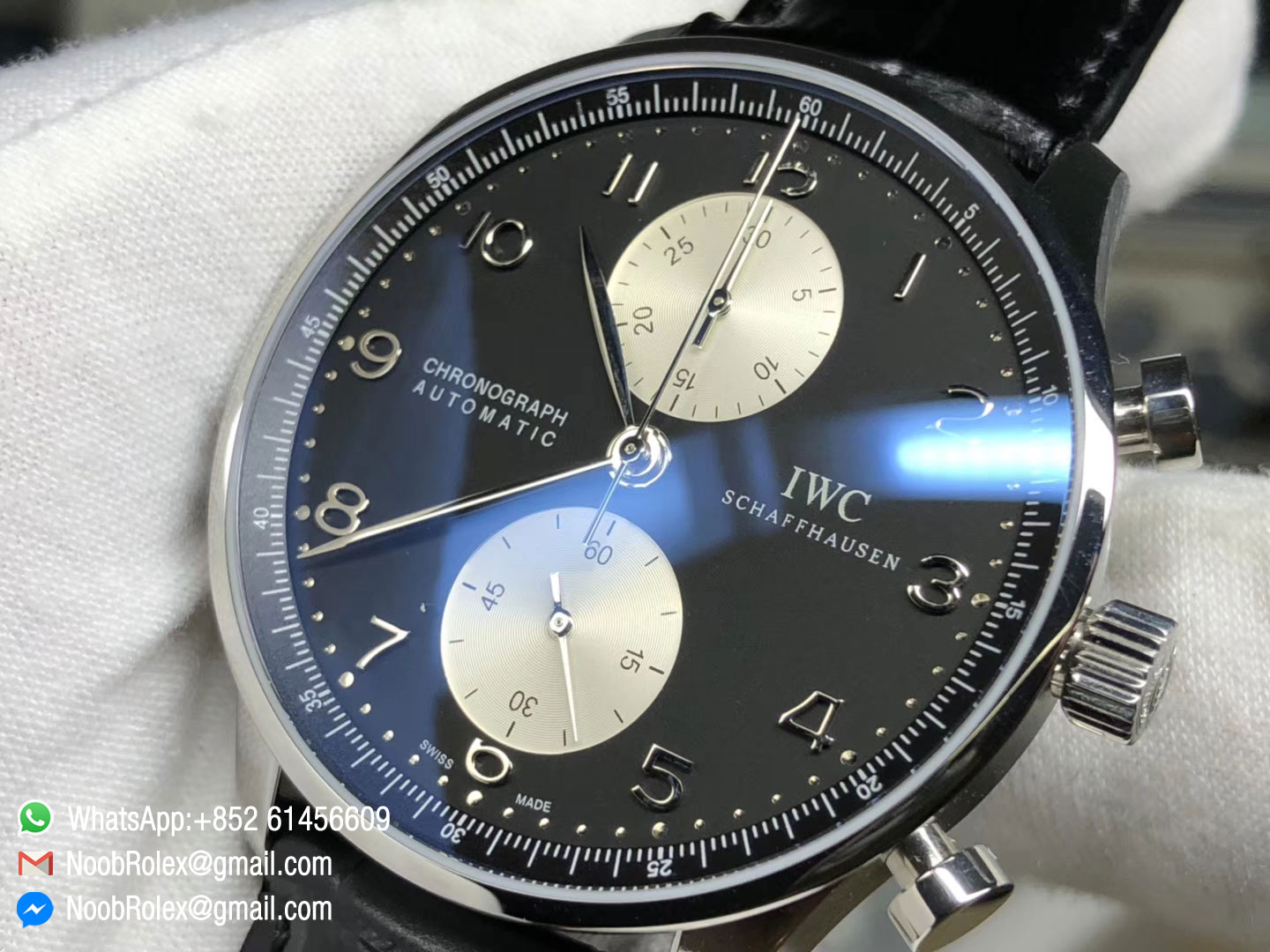 Portuguese Chrono IW371404 Black Leather Strap A7750 Same Thickness as Genuine ZF Top Quality