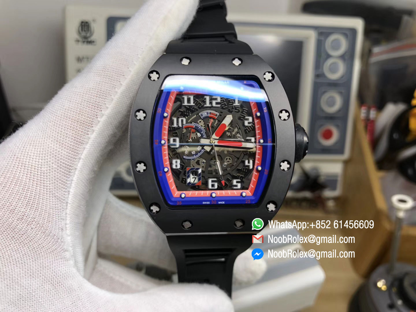 RM030 AH Ti Titanium Case Blue Dash Power Reserve Watch Rubber Strap Chronograph A7750 Movement Best Clone Quality