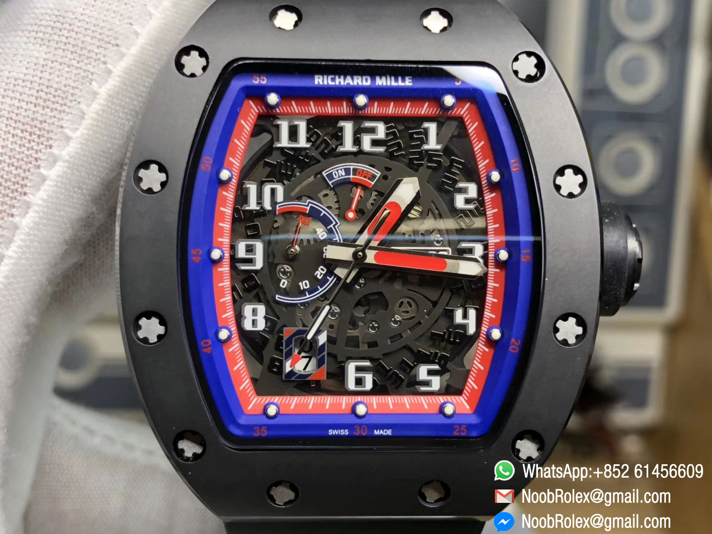 RM030 AH Ti Titanium Case Blue Dash Power Reserve Watch Rubber Strap Chronograph A7750 Movement Best Clone Quality