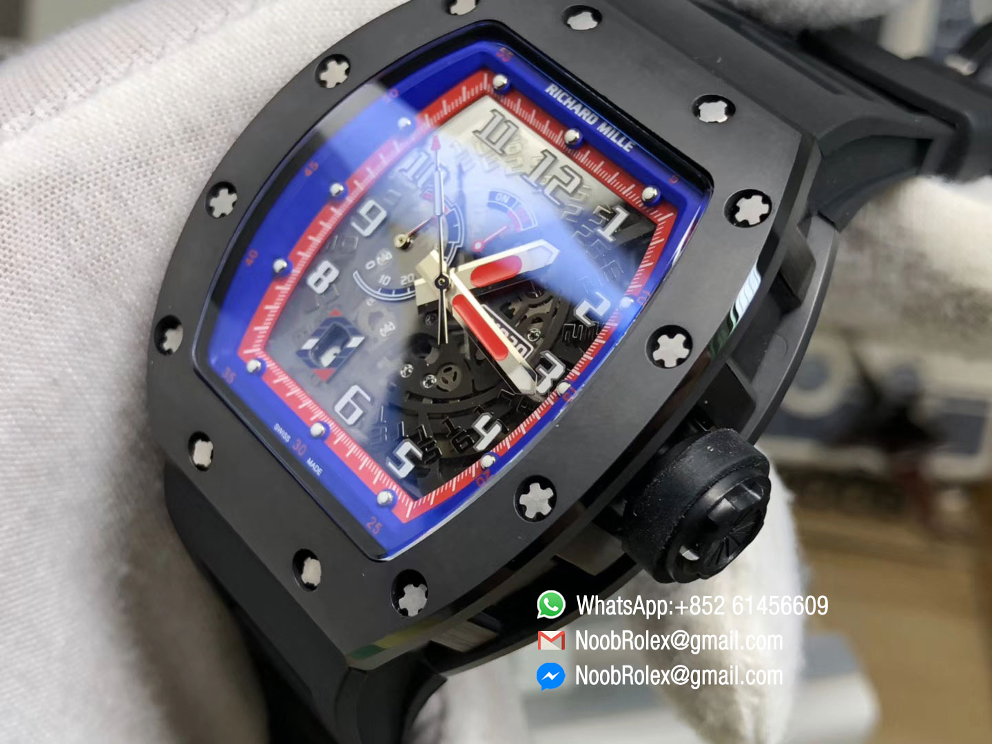 RM030 AH Ti Titanium Case Blue Dash Power Reserve Watch Rubber Strap Chronograph A7750 Movement Best Clone Quality