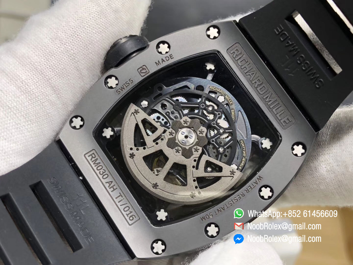 RM030 AH Ti Titanium Case Blue Dash Power Reserve Watch Rubber Strap Chronograph A7750 Movement Best Clone Quality