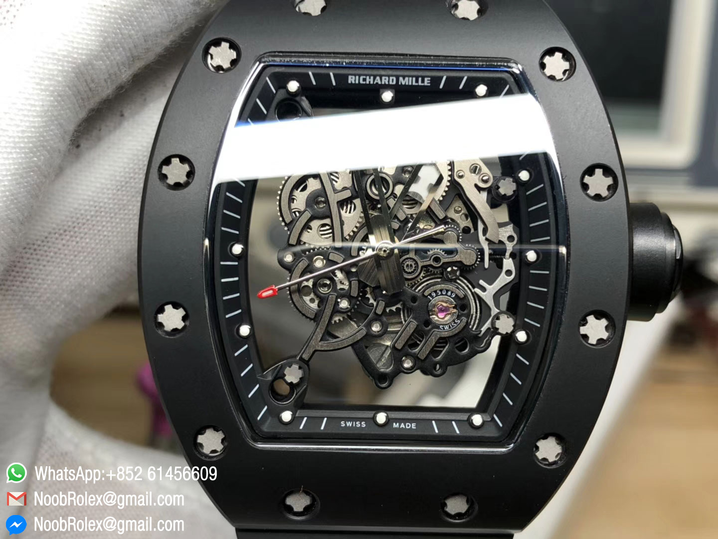 RM055FQ CA 001 Real Ceramic Case KVF Best Edition Skeleton Dial Silver Hands on Black Rubber Strap MIYOTA8215