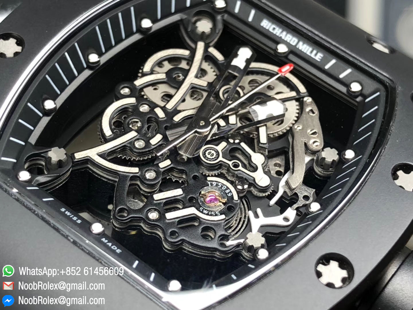 RM055FQ CA 001 Real Ceramic Case KVF Best Edition Skeleton Dial Silver Hands on Black Rubber Strap MIYOTA8215